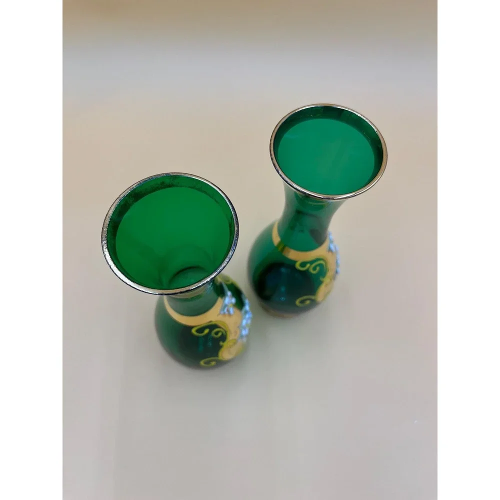 Vintage Royal Sealy Bud Vase Set: Green Glass Bohemian Floral Decor